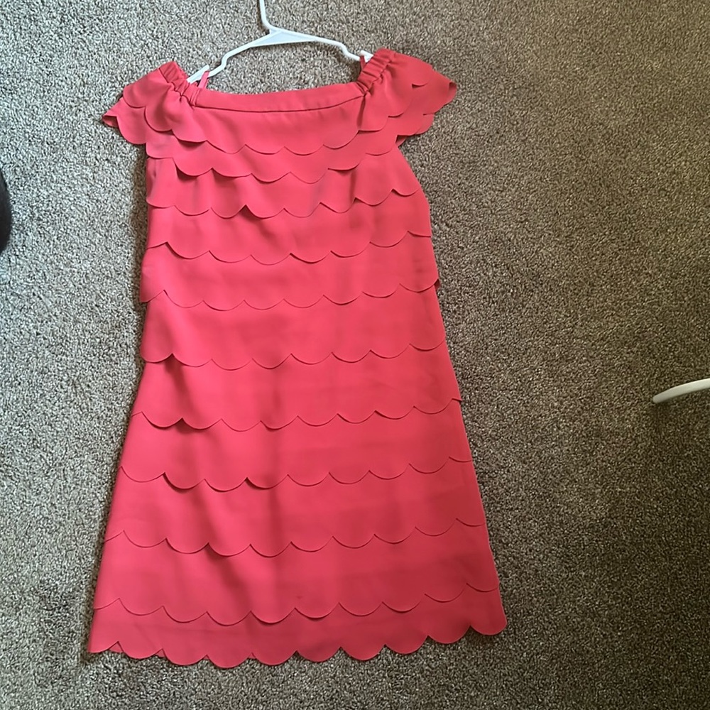 White House black market off the shoulder scalloped dress